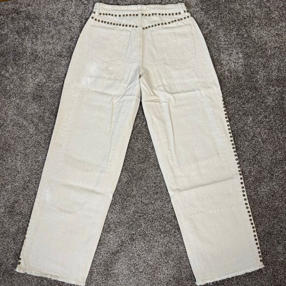 POL NWOT Women's Size Small 27 Loose Fit Oatmilk Cutout Studded Jeans Boho - Picture 3 of 12